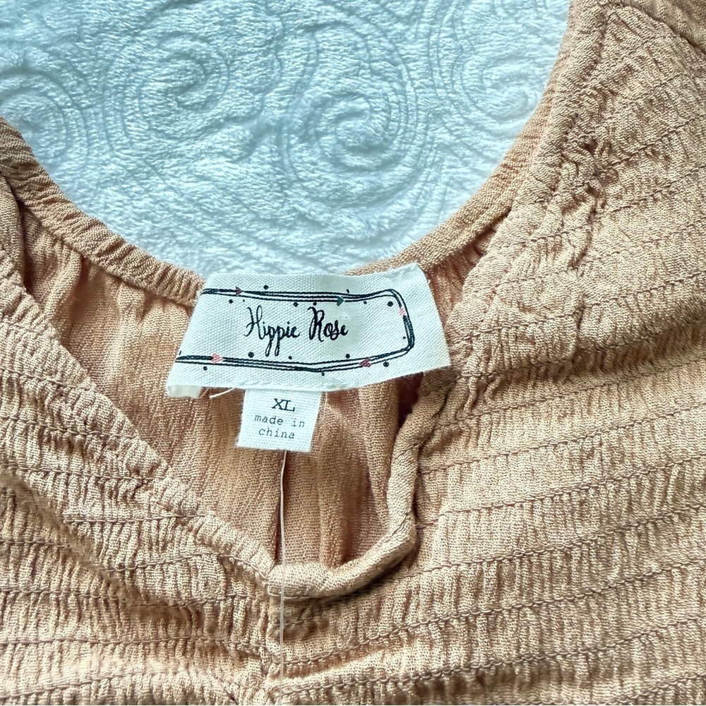 Hippie Rose Soft Brown Smocked Peplum Blouse Size XL NWT Boho Flowy - Picture 3 of 7